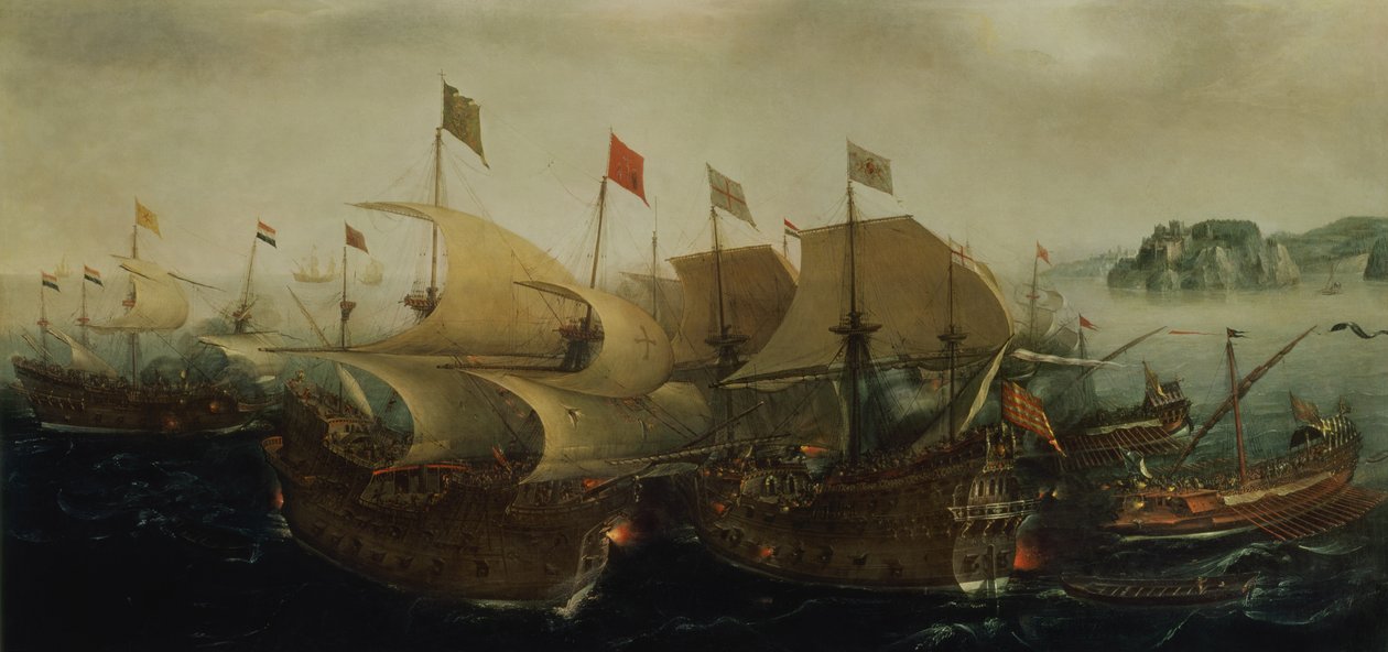 En sjöstrid, möjligen slaget vid Cadiz, 1596 av Hendrick Cornelisz. Vroom