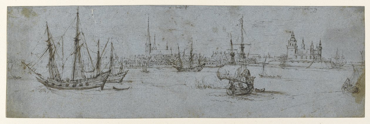 Utsikt över Helsingör och Kronborgs slott; En studie av skepp under segel, 1615-29 av Hendrick Cornelisz. Vroom