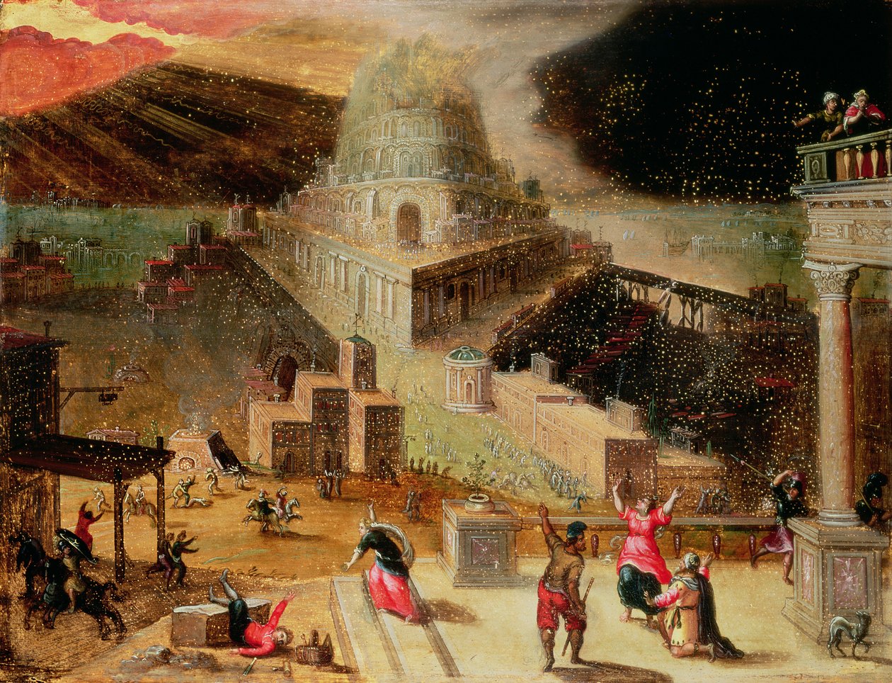 Förstörelsen av Babels torn (panel) av Hendrick van Cleve