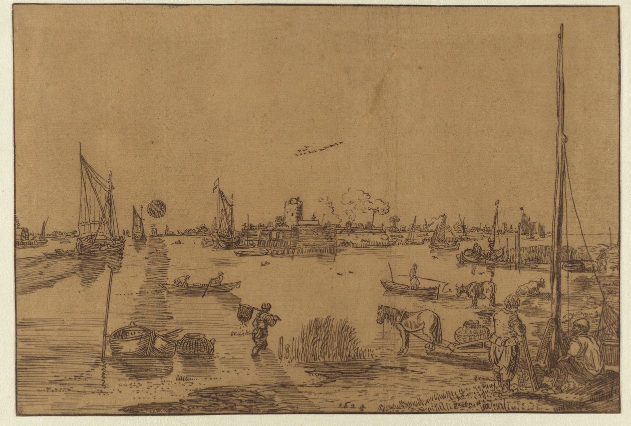 Kvällslandskap med fiskare av Hendrick Avercamp (possibly)