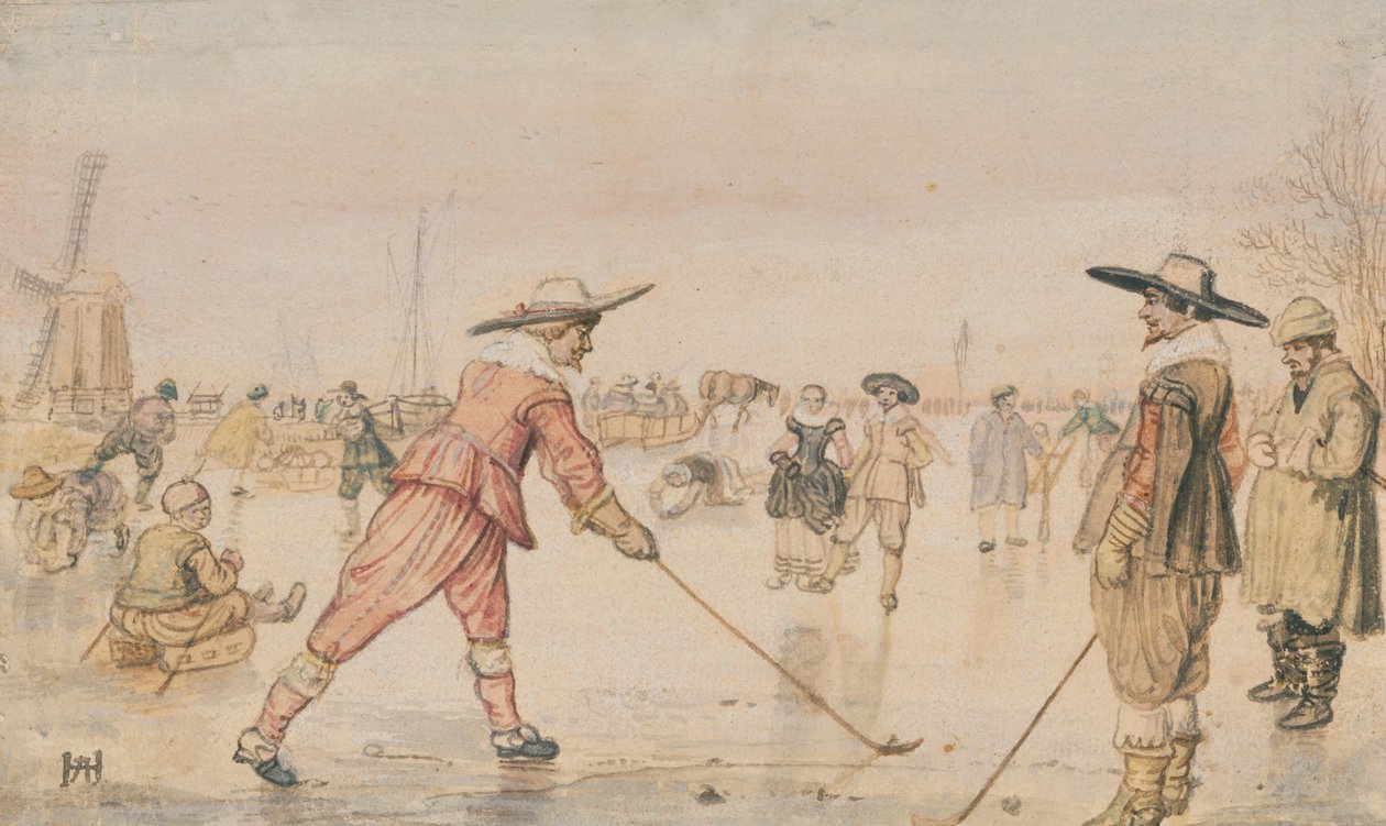 En vinterscen med två herrar som spelar Colf av Hendrick Avercamp