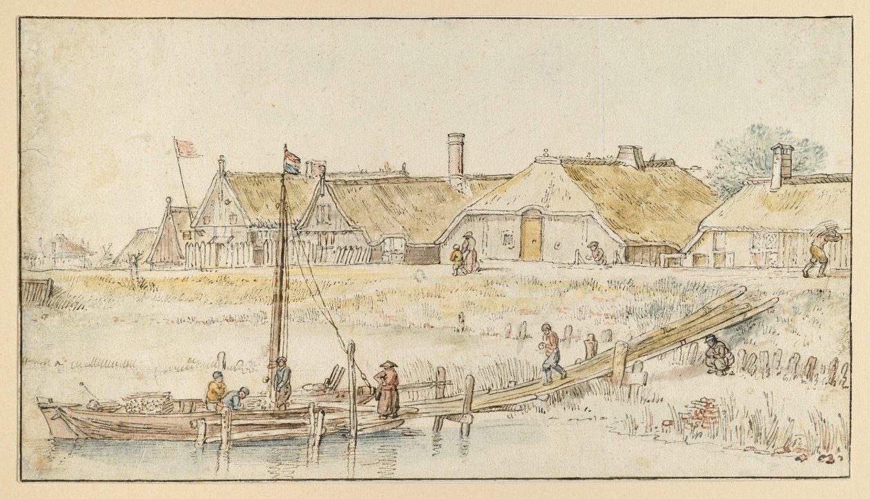Bygata vid kanalbanken av Hendrick Avercamp