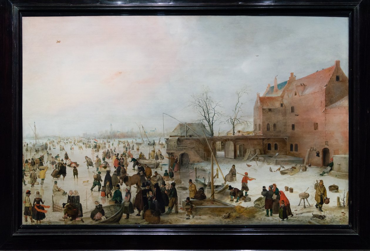 Dutch: IJsgezicht bij een brewery En scen på isen nära en stad av Hendrick Avercamp