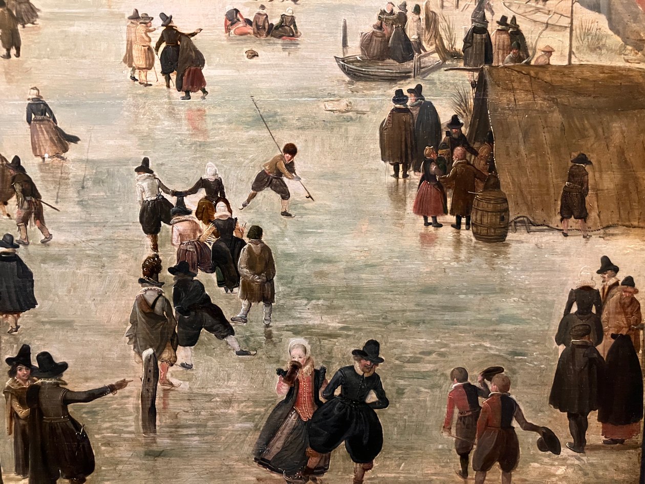 Nederländska: IJslandschap / Skridskoåkning Vinterlandskap med många skridskoåkare av Hendrick Avercamp