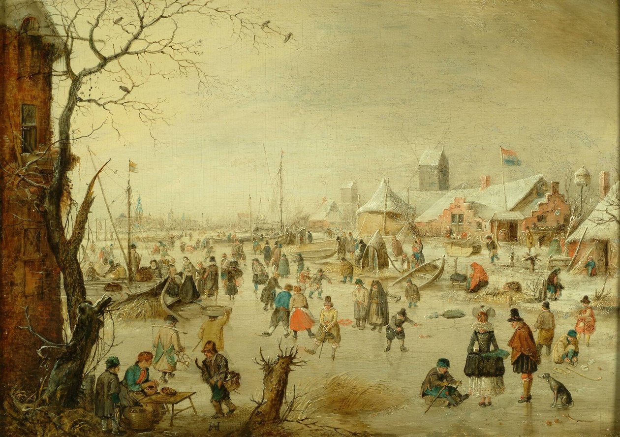 Holländska: Vinterlandskap med skridskoåkare En scen på isen av Hendrick Avercamp