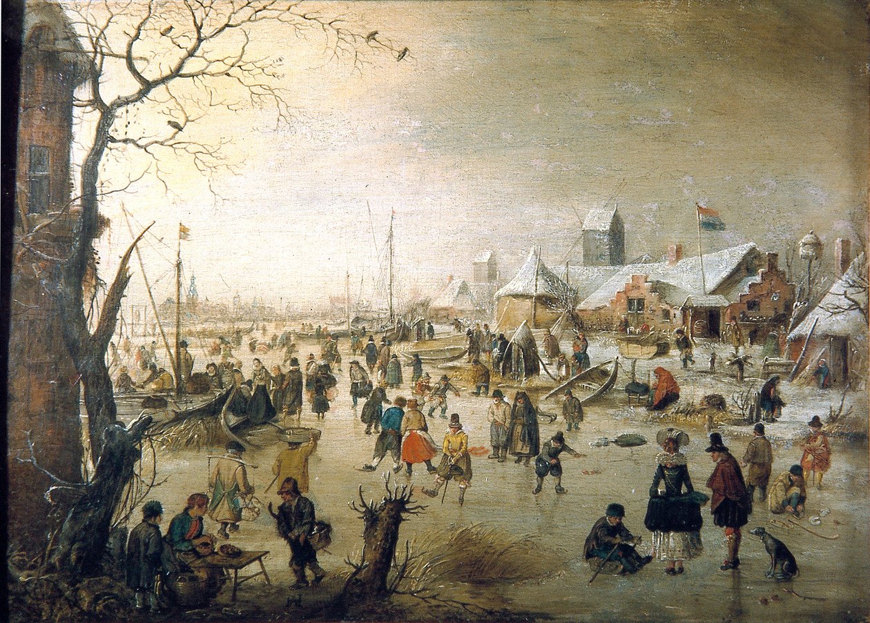 Holländska: Vinterlandskap med skridskoåkare En scen på isen av Hendrick Avercamp