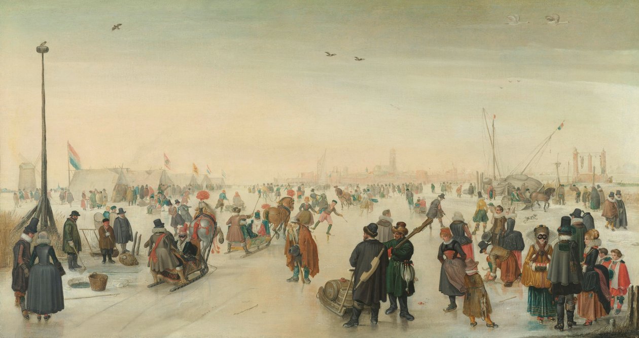 Njuter av isen nära en stad Vinterlandskap nära en stad av Hendrick Avercamp