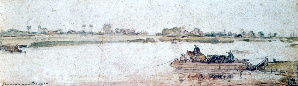 Flodlandskap med repfärja, tidigt 1600-tal. av Hendrick Avercamp