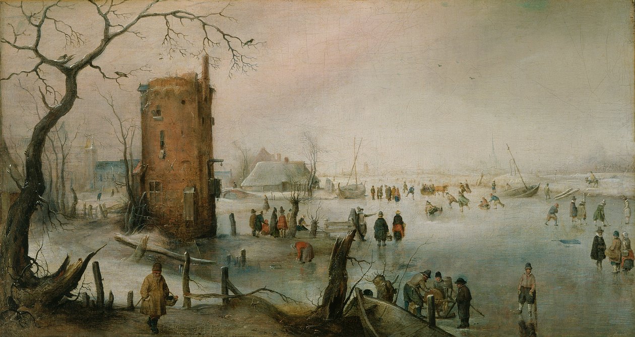 Skridskoåkning nära en stad av Hendrick Avercamp