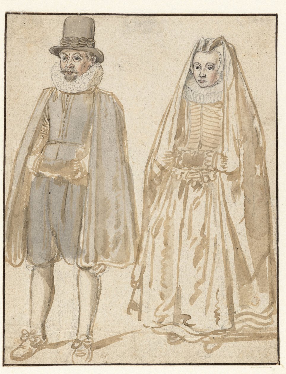 Stående man och kvinna, sedd framifrån av Hendrick Avercamp