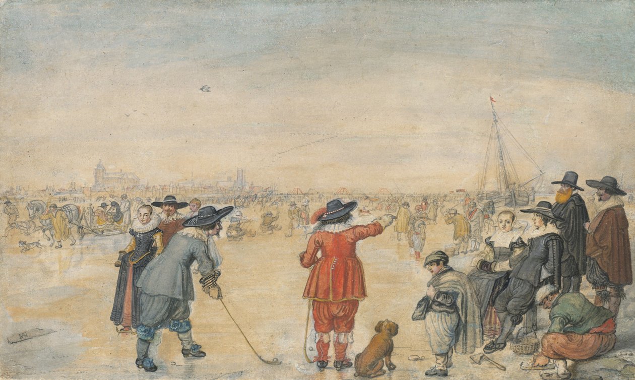 Vinterlekar på den frusna floden Ijssel av Hendrick Avercamp