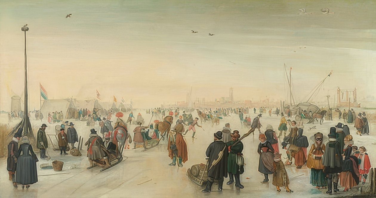 Vinterglädje framför staden. Omkring 1620 av Hendrick Avercamp