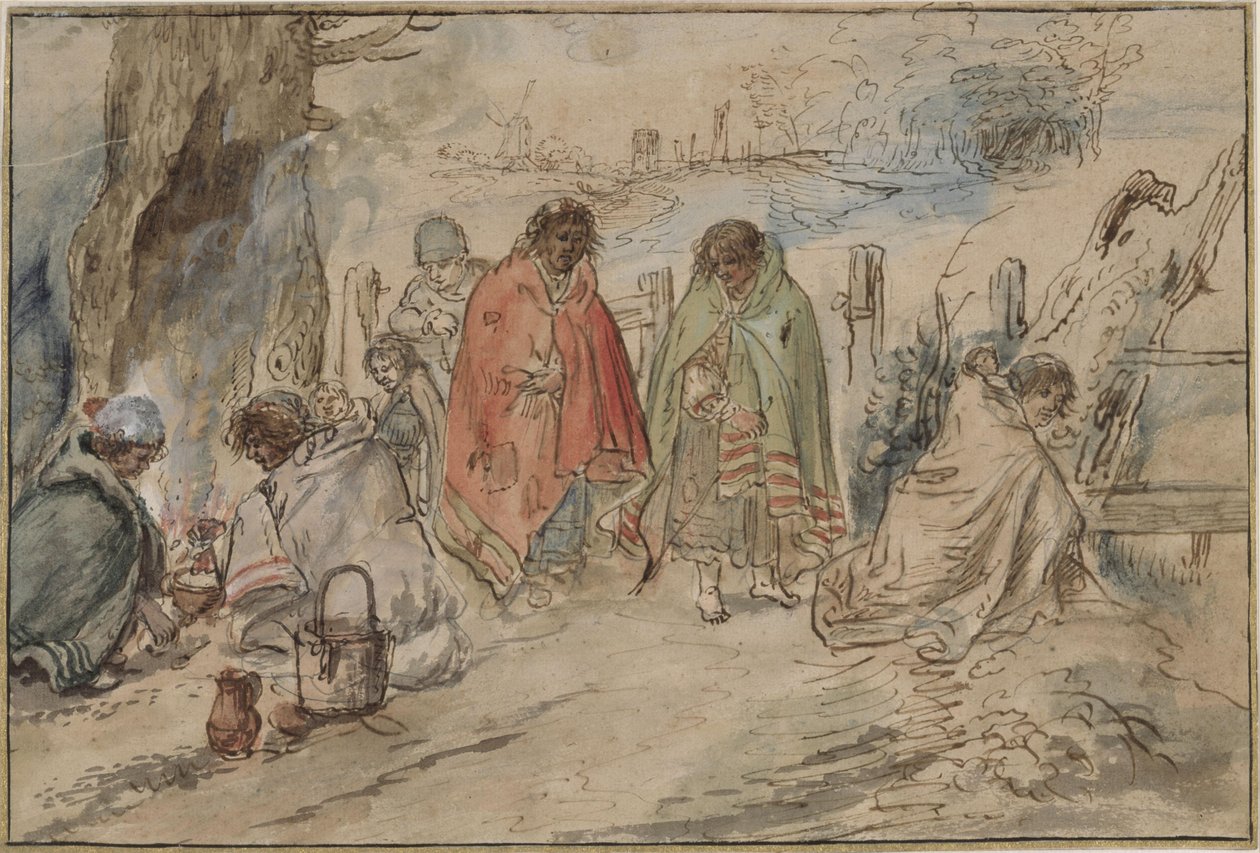 Zigenare vid lägerelden av Hendrick Avercamp