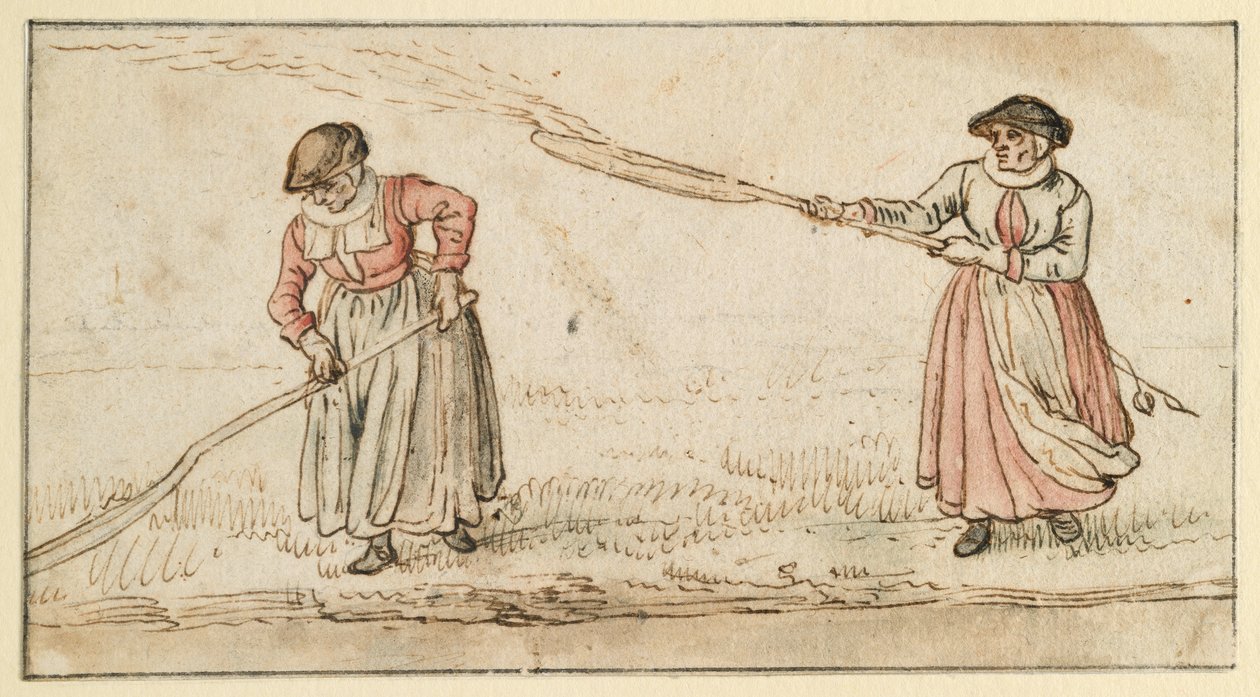Två kvinnor med spadar av Hendrick Avercamp