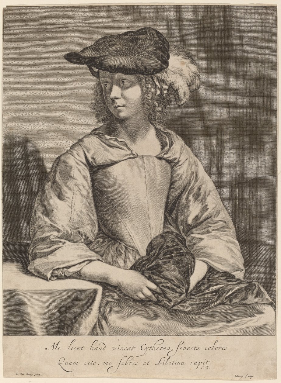 Flicka i en plymerad hatt av Hendrick Bary after Gerard ter Borch the Younger