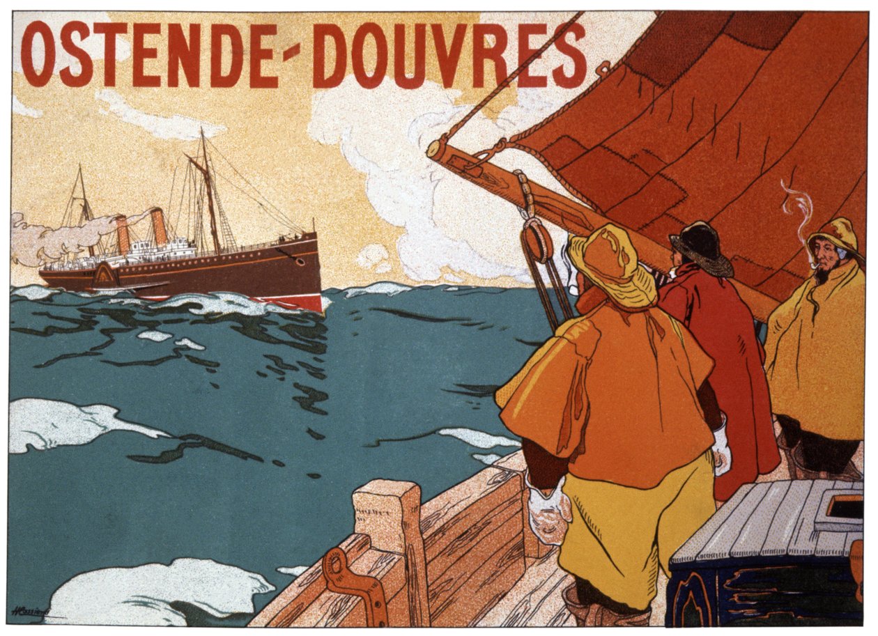 Färja mellan Oostende och Dover, ca 1900 (affisch) av Hendrick Cassiers