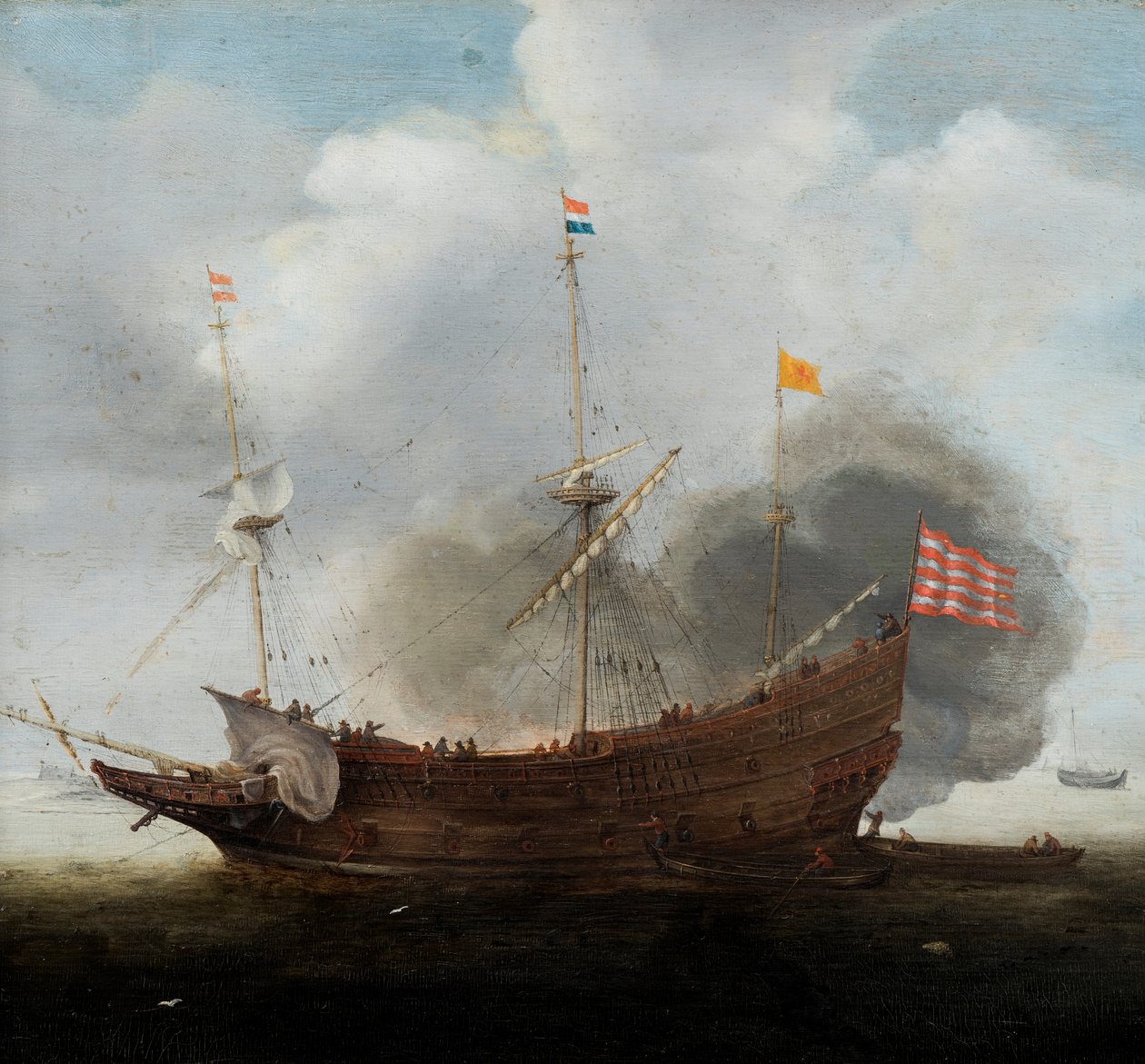 Ett örlogsfartyg (olja på pannå) av Hendrick Cornelisz Vroom