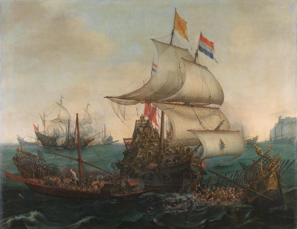Holländska fartyg som kör mot spanska galärer på den engelska kusten, 3 oktober 1602 av Hendrick Cornelisz. Vroom