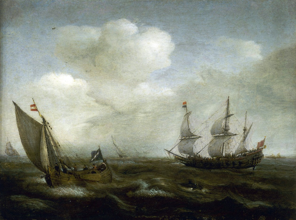 Holländskt fartyg och fiskebåt i brisen av Hendrick Cornelisz Vroom