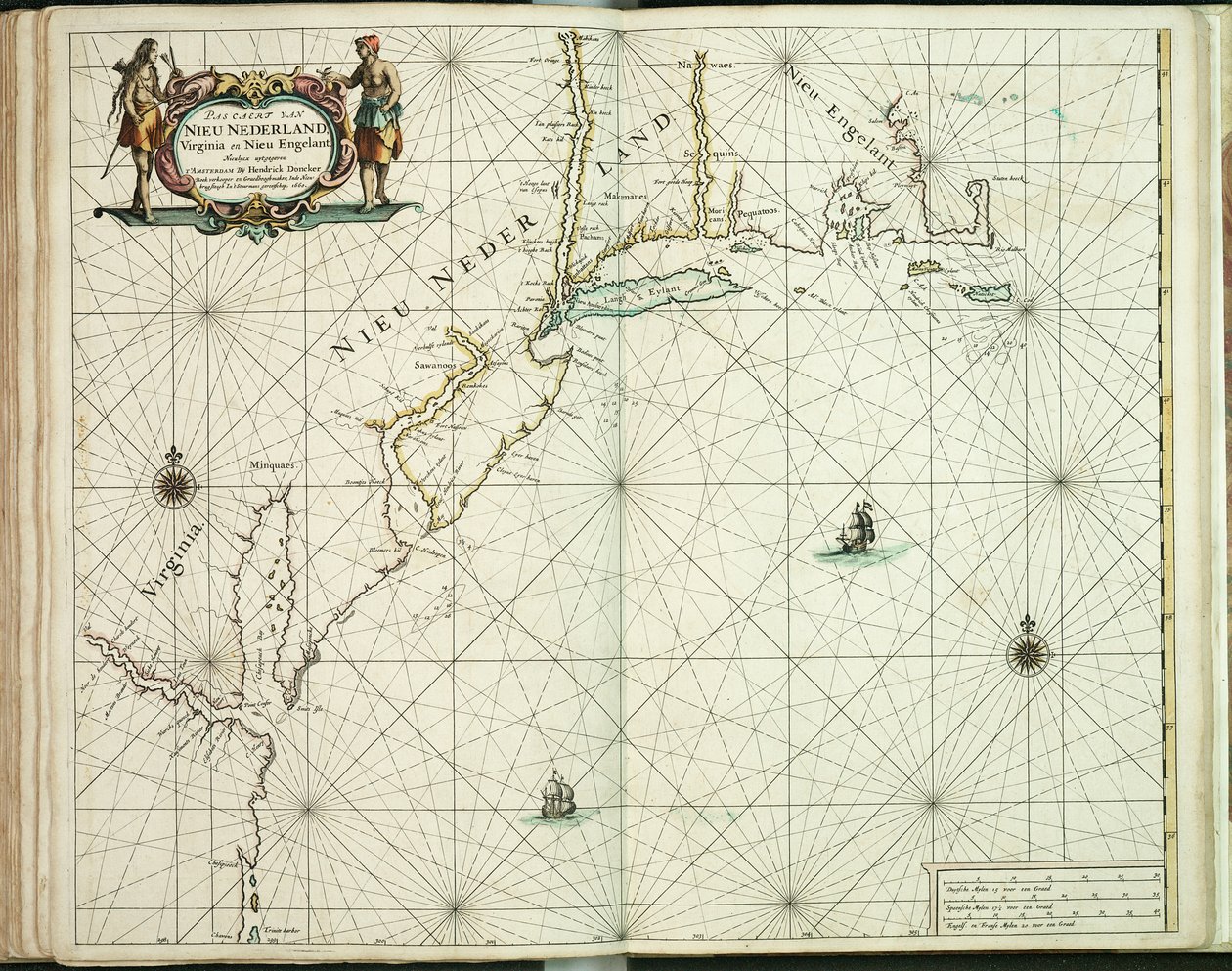 Karta över Nya Holland, Virginia och Nya England av Hendrick Doncker