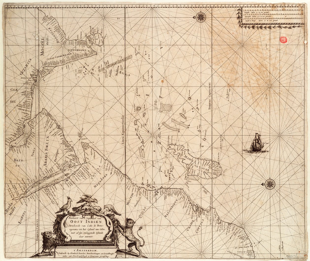 Karta över Afrika, Indien och Sri Lanka från, ca 1680 (tryck) av Hendrick Doncker