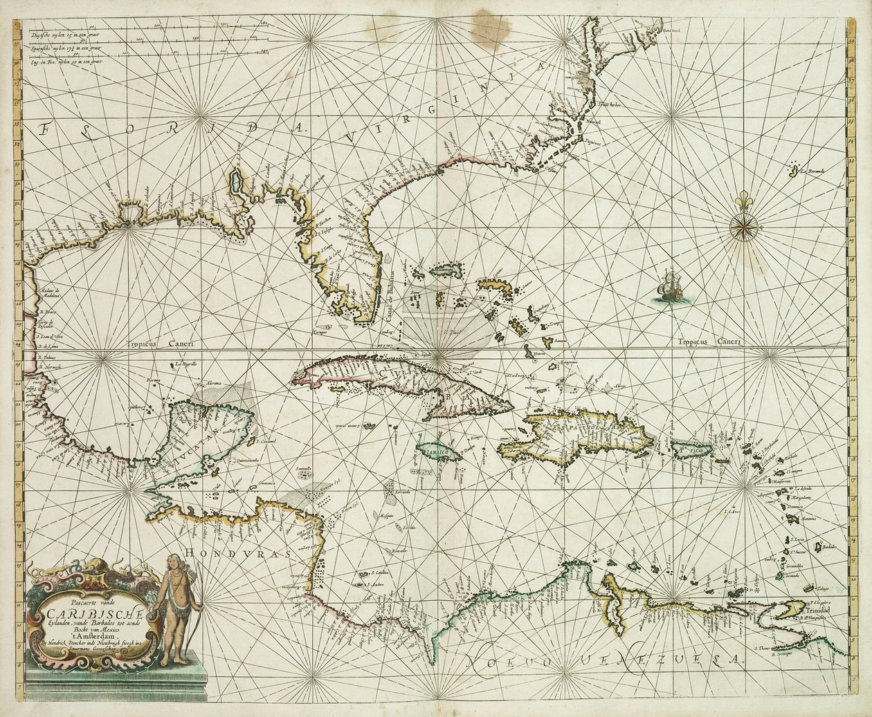 Pascaerte van de Caribische eylanden, van de Barbados tot aende Bocht van Mexico av Hendrick Doncker
