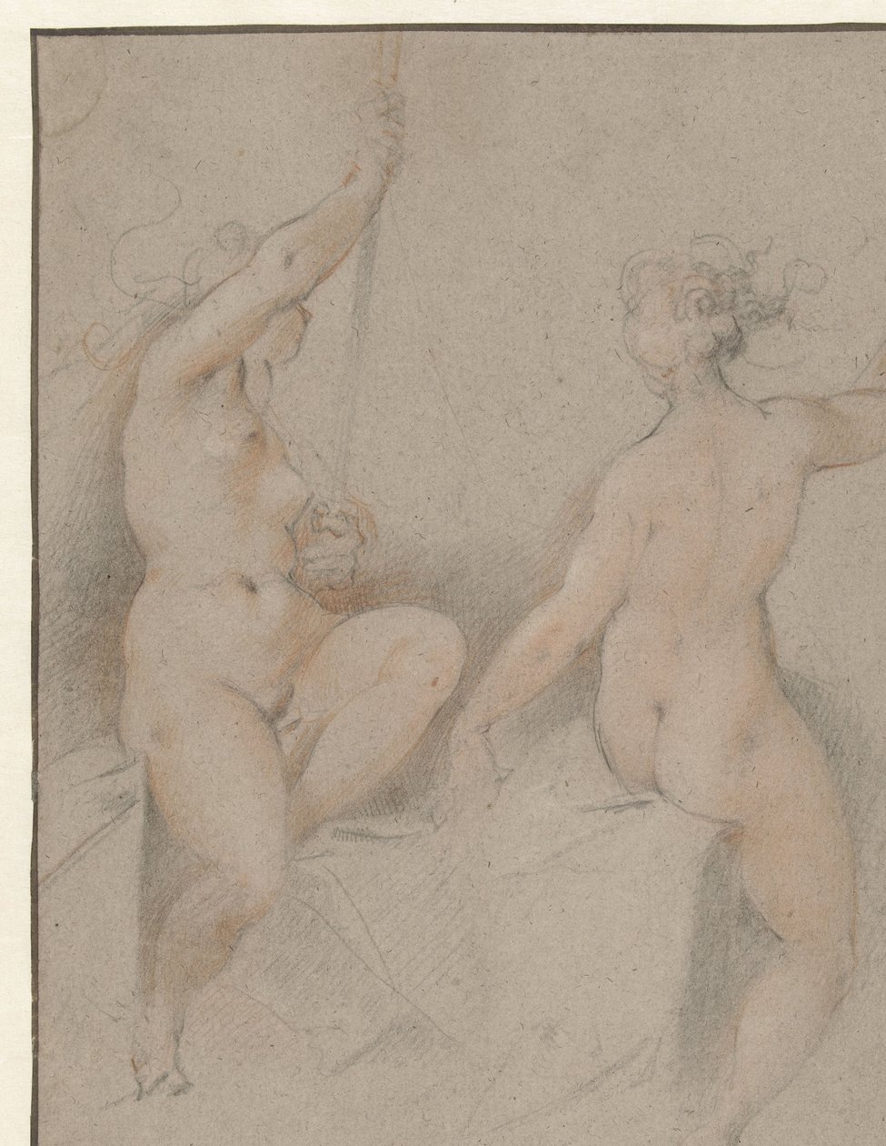 Två sittande kvinnliga nakenbilder av Hendrick Goltzius (follower of)