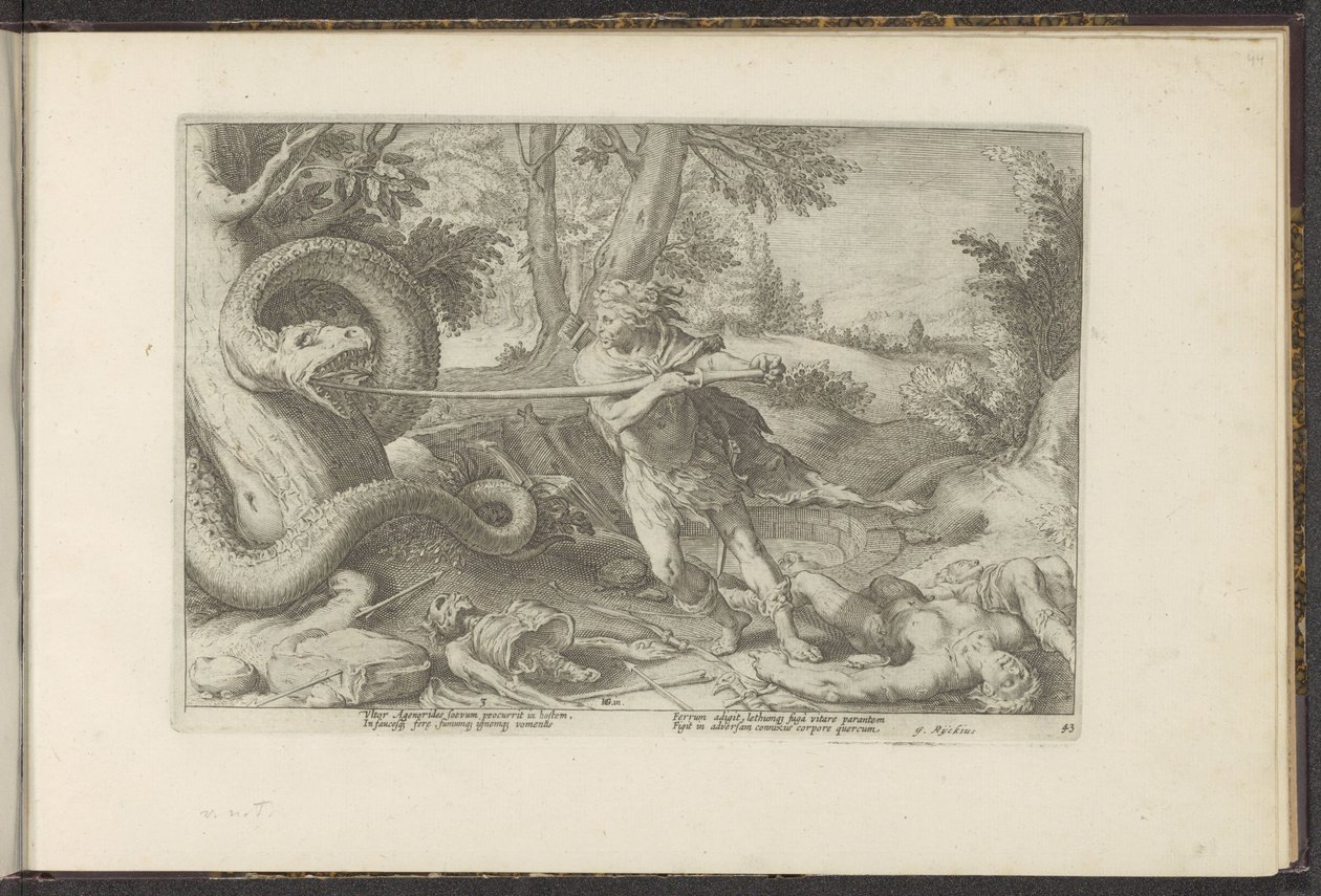 Cadmus dödar draken Ovidius metamorfoser (serietitel) Återskapanden av P. Ovidius Naso (serietitel) av Hendrick Goltzius (workshop of)