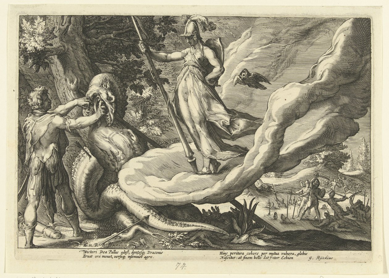Cadmus sår drakens tänder Ovidius metamorfoser (serietitel) av Hendrick Goltzius (workshop of)