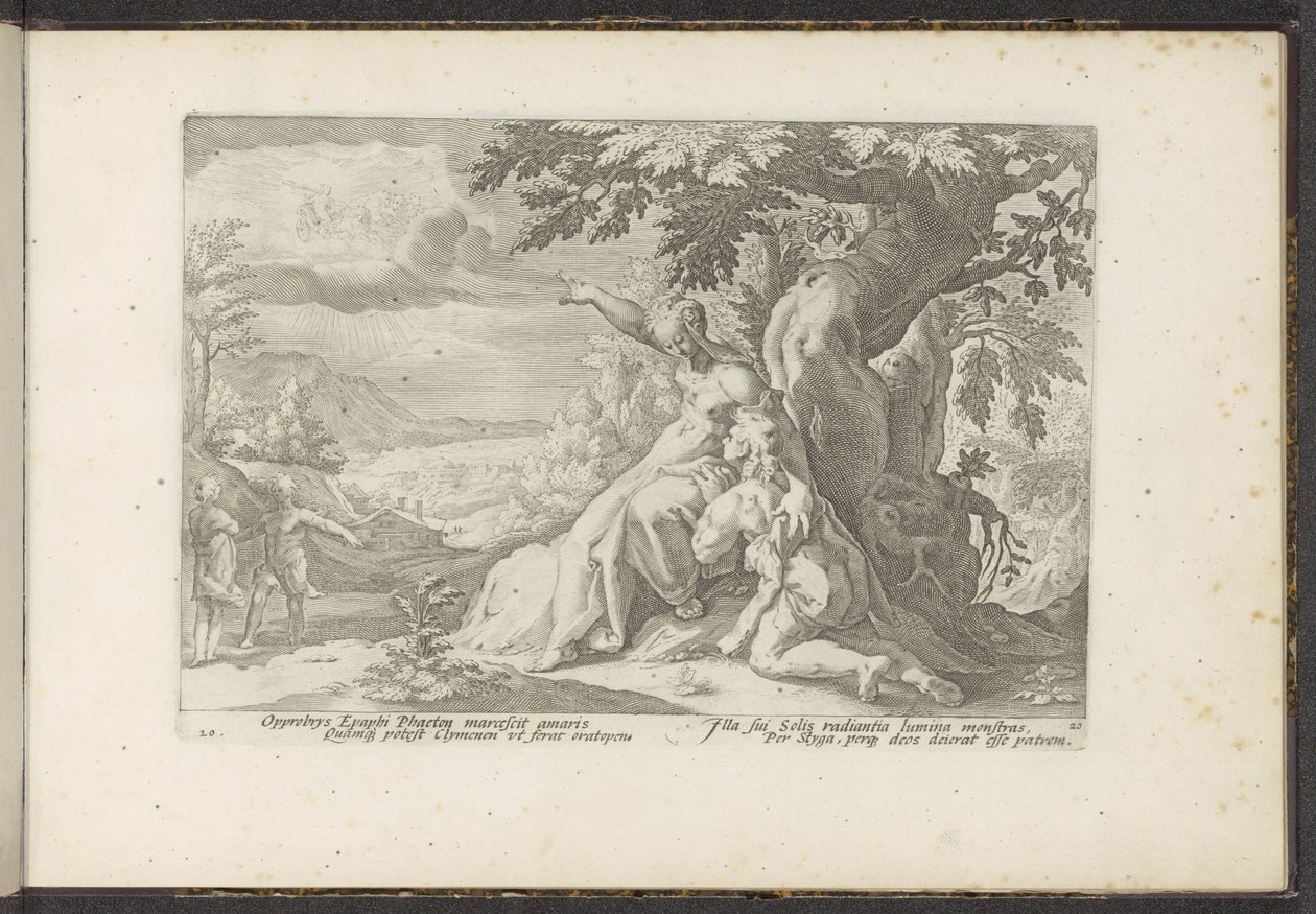 Clymene tilldelar Phaethon sin far, solguden Ovidius metamorfoser (serietitel) Återskapanden av P. Ovidius Naso (serietitel) av Hendrick Goltzius (workshop of)