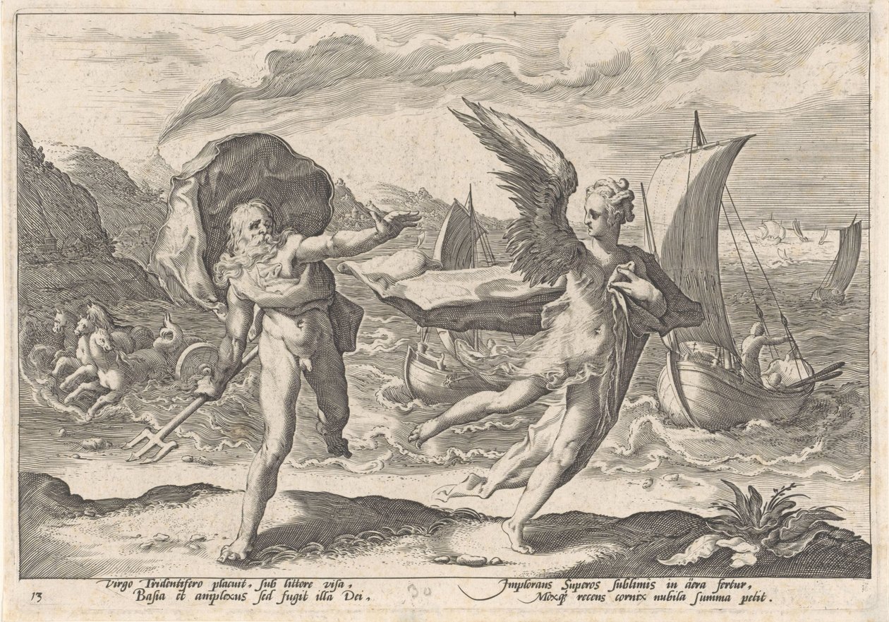 Coronis förvandlas till en kråka Metamorphoses of Ovid (serietitel) av Hendrick Goltzius (workshop of)