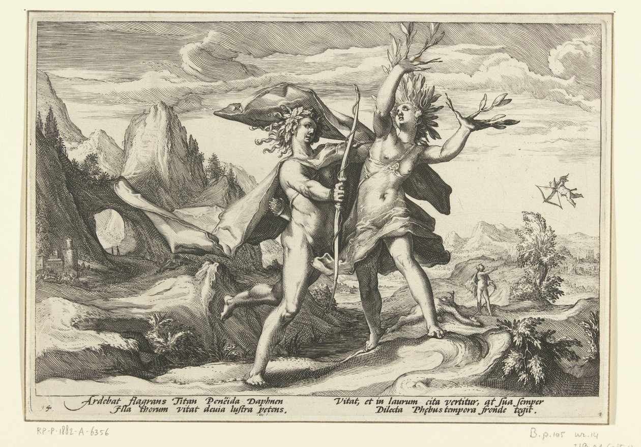 Daphne förvandlas till ett lagerträd Ovidius metamorfoser (serietitel) av Hendrick Goltzius (workshop of)