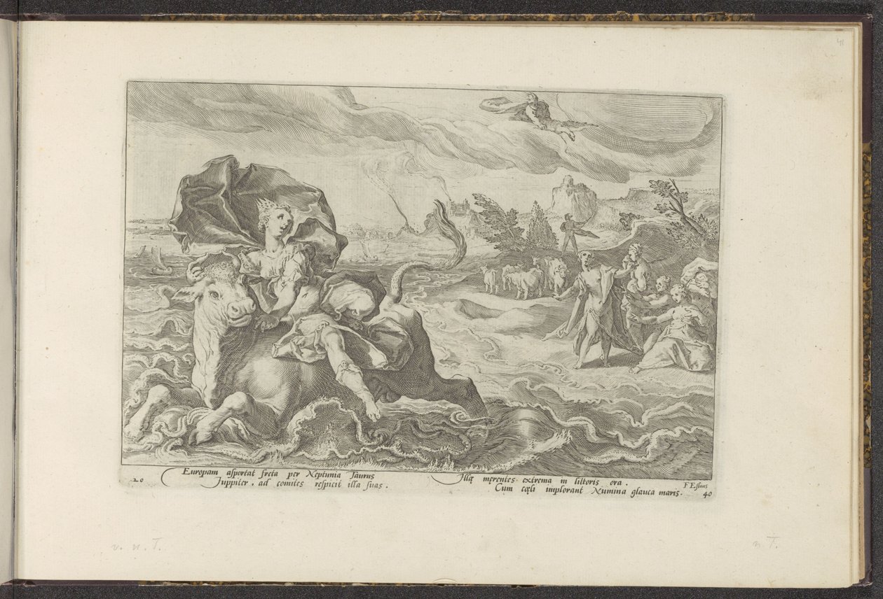 Kidnappningen av Europa Ovidius metamorfoser (serietitel) Rekreationer av P. Ovidius Naso (serietitel) av Hendrick Goltzius (workshop of)