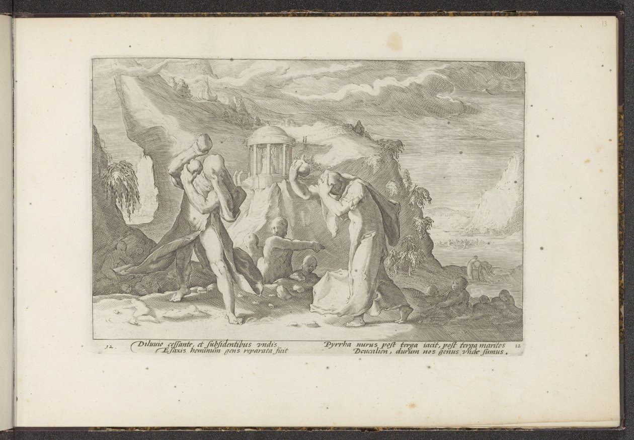 Deucalion och Pyrrha skapar en ny ras av människor Ovidius metamorfoser (serietitel) Rekreationer av P. Ovidius Naso (serietitel) av Hendrick Goltzius (workshop of)
