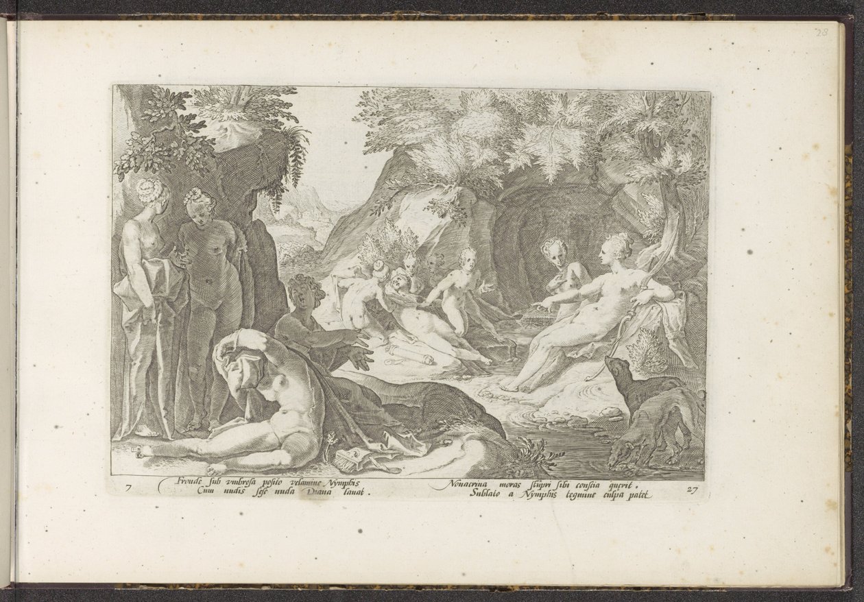 Diana upptäcker Callistos graviditet Ovidius metamorfoser (serietitel) Återskapanden av P. Ovidius Naso (serietitel) av Hendrick Goltzius (workshop of)
