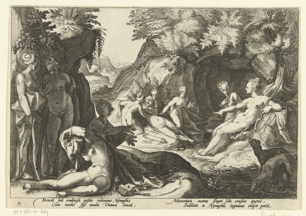 Diana upptäcker Callistos graviditet Ovidius metamorfoser (serietitel) av Hendrick Goltzius (workshop of)