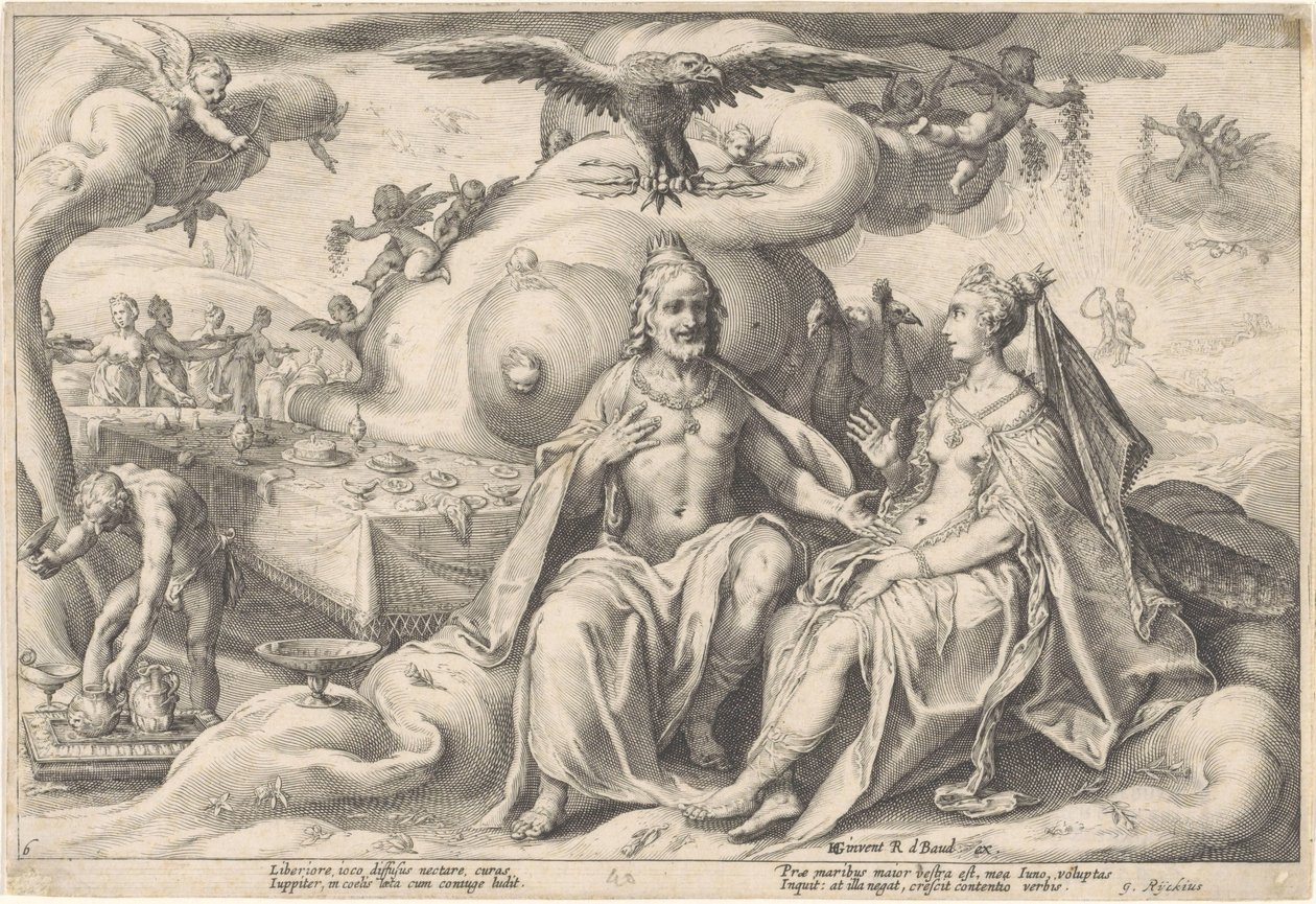 Diskussion mellan Jupiter och Juno Metamorphoses of Ovid (serietitel) av Hendrick Goltzius (workshop of)