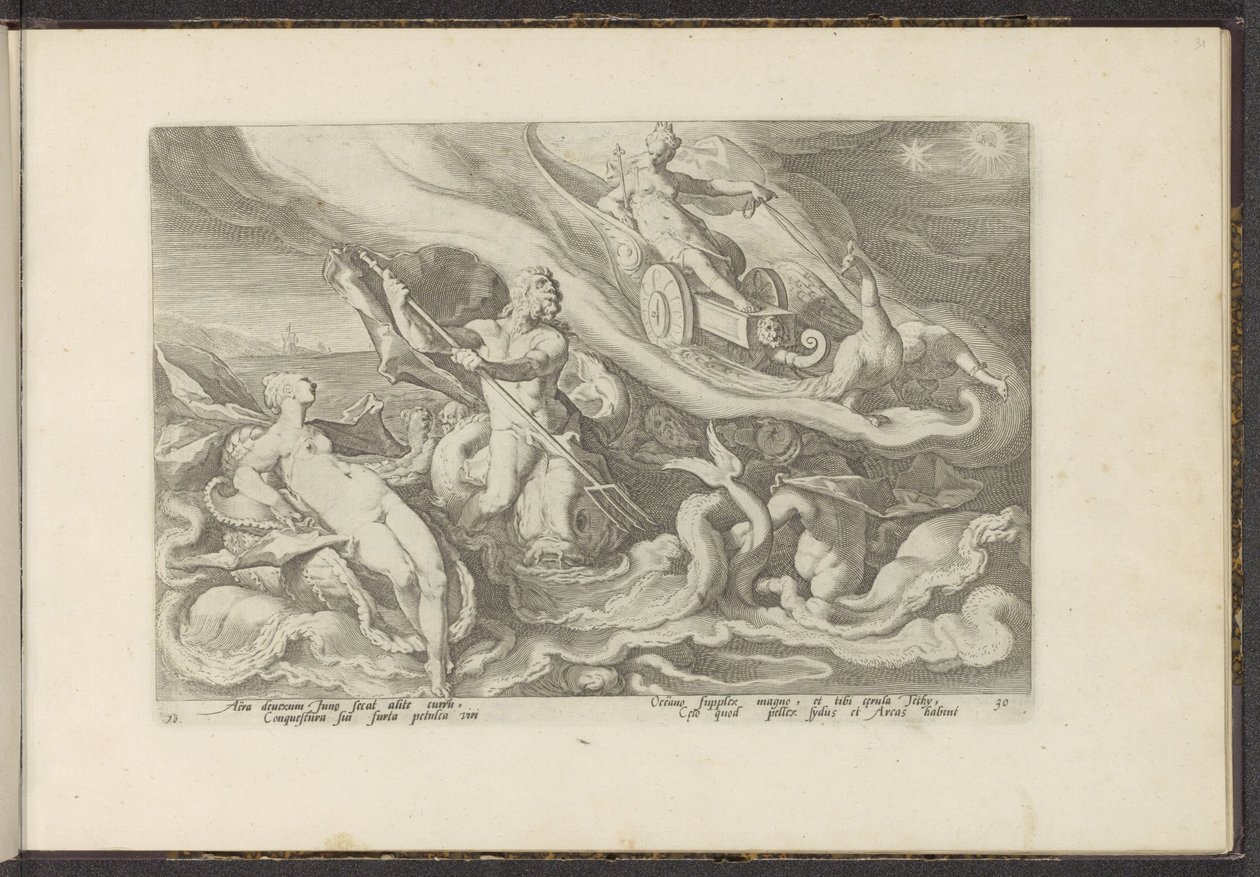 Juno klagar till Thetis och Oceanus Ovidius metamorfoser (serietitel) Återskapanden av P. Ovidius Naso (serietitel) av Hendrick Goltzius (workshop of)
