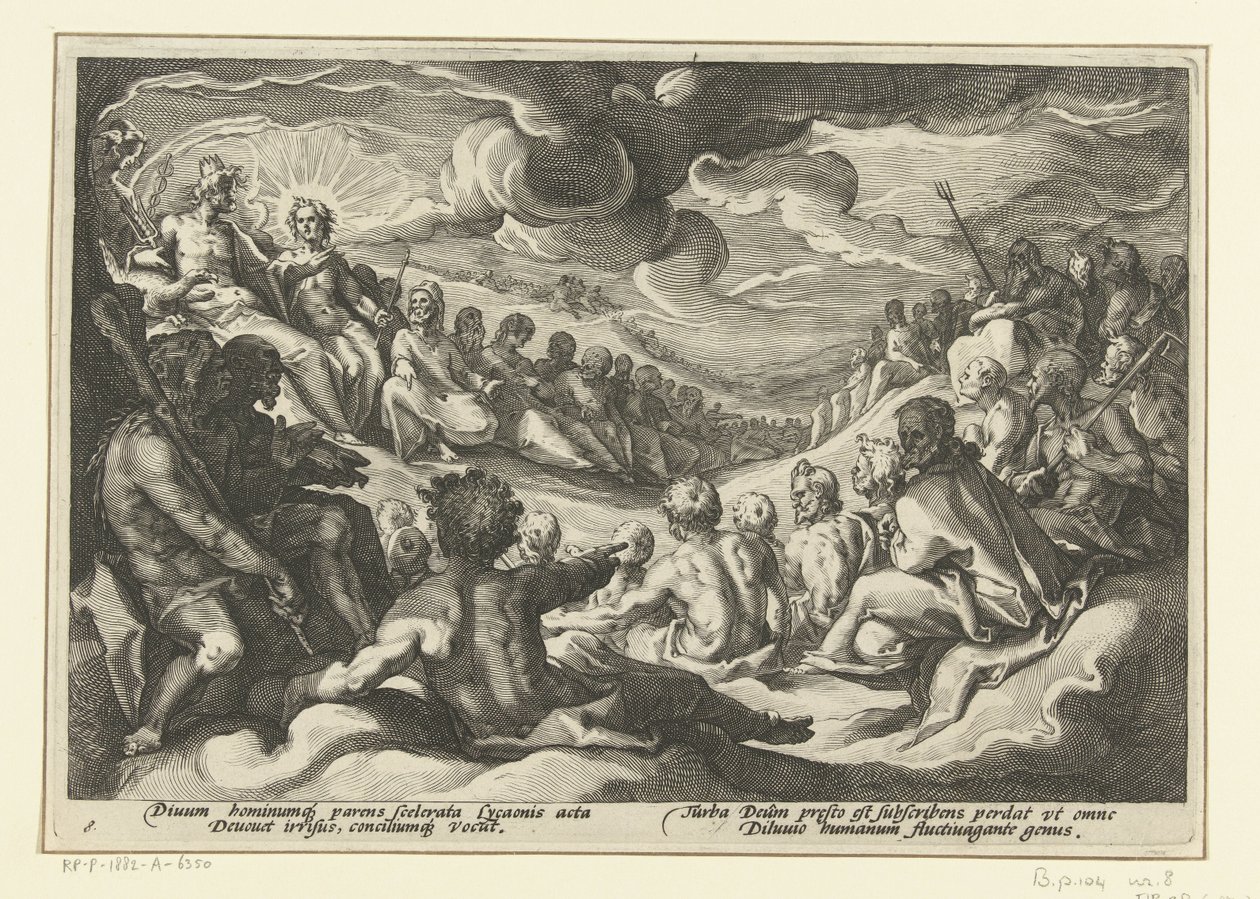 Jupiter kallar de olympiska gudarna Ovidius metamorfoser (serietitel) av Hendrick Goltzius (workshop of)