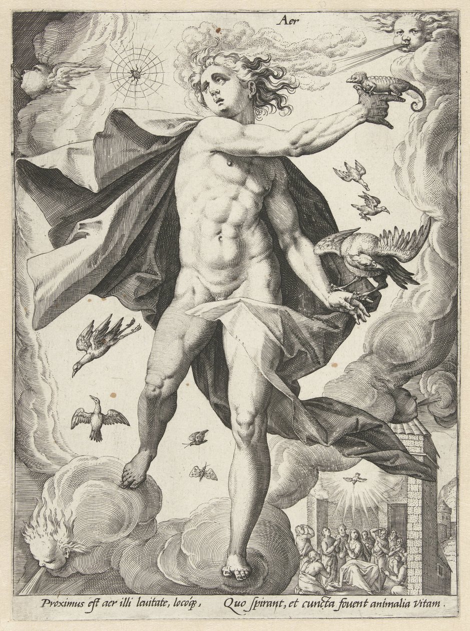 Himmel Aer (titel på objekt) De fyra elementen (serietitel) av Hendrick Goltzius (workshop of)
