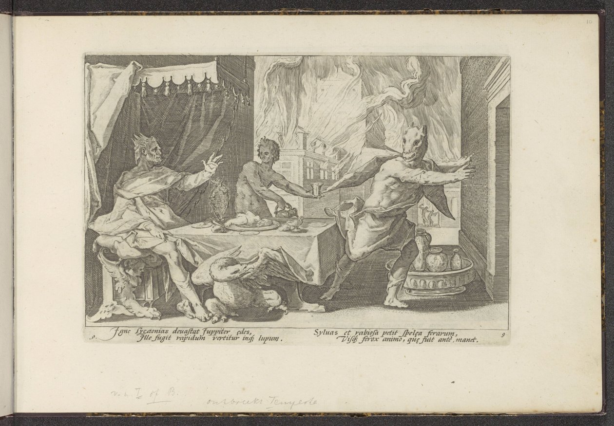 Lycaon förvandlas till en varg Ovidius metamorfoser (serietitel) Rekreationer av P. Ovidius Naso (serietitel) av Hendrick Goltzius (workshop of)