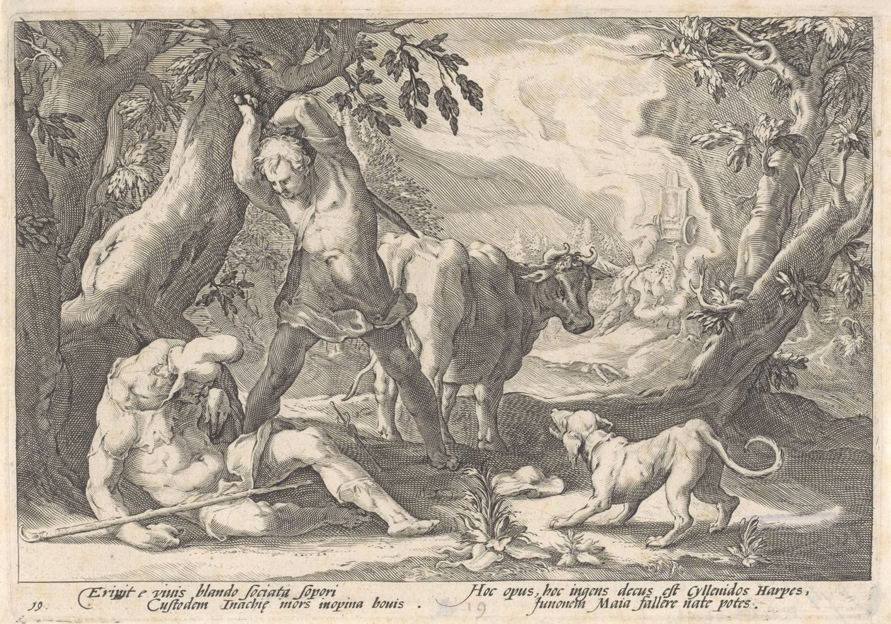 Merkurius dödar Argus Metamorphoses of Ovid (serietitel) av Hendrick Goltzius (workshop of)