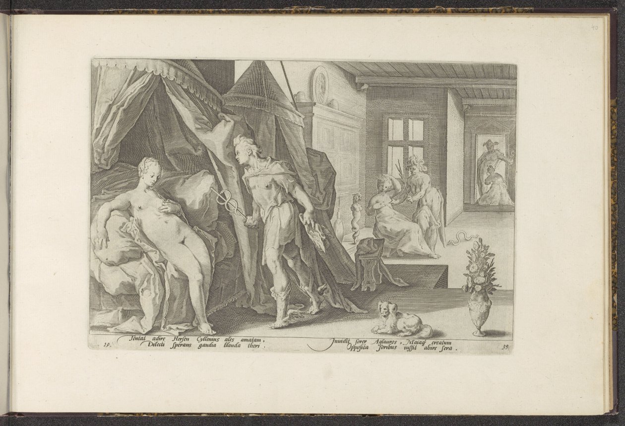 Mercurius i Herses kamera Ovidius metamorfoser (serietitel) The Herescheppingen van P. Ovidius Naso (serietitel) av Hendrick Goltzius (workshop of)