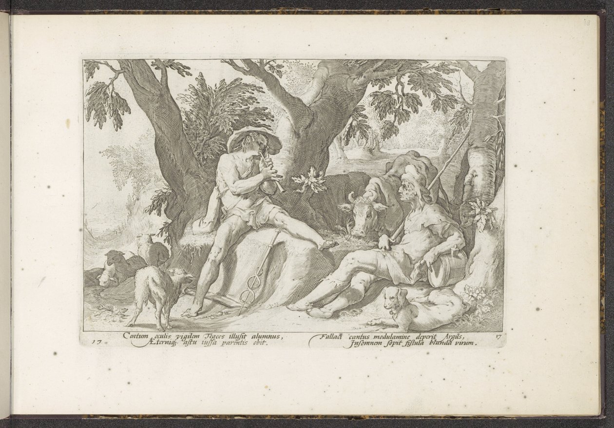 Mercury spelar flöjt för Argus Ovidius metamorfoser (serietitel) Återskapanden av P. Ovidius Naso (serietitel) av Hendrick Goltzius (workshop of)