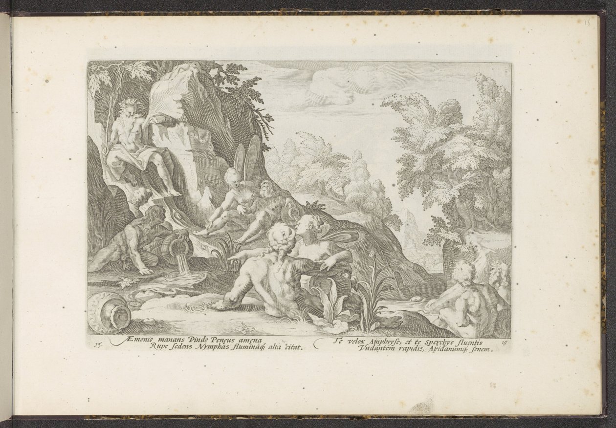 Peneus besöktes av andra flodgudar Ovidius metamorfoser (serietitel) Återskapanden av P. Ovidius Naso (serietitel) av Hendrick Goltzius (workshop of)
