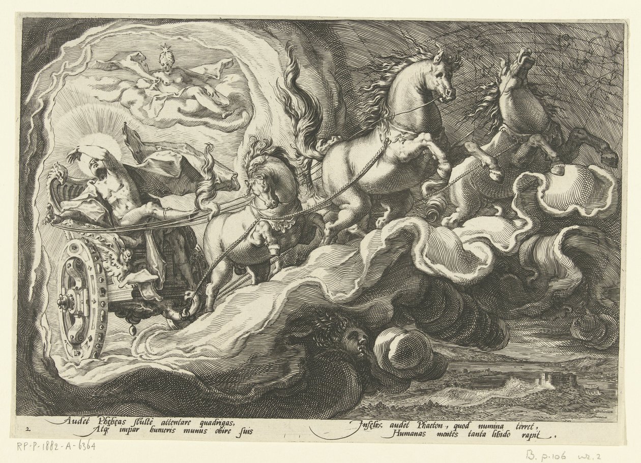 Phaethon åker sin fars vagn Ovidius metamorfoser (serietitel) av Hendrick Goltzius (workshop of)