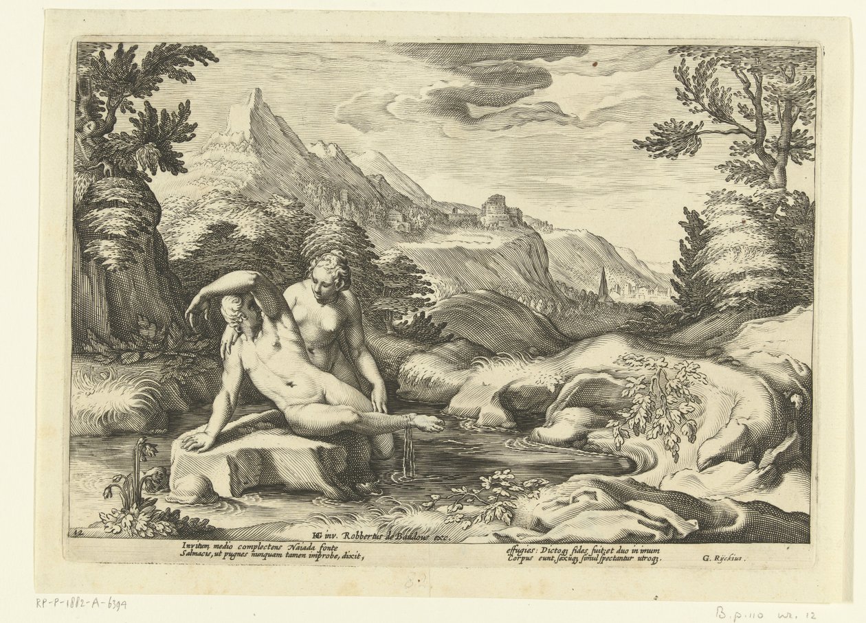 Salmacis och Hermafroditus Ovidius Metamorfosen (serietitel) av Hendrick Goltzius (workshop of)