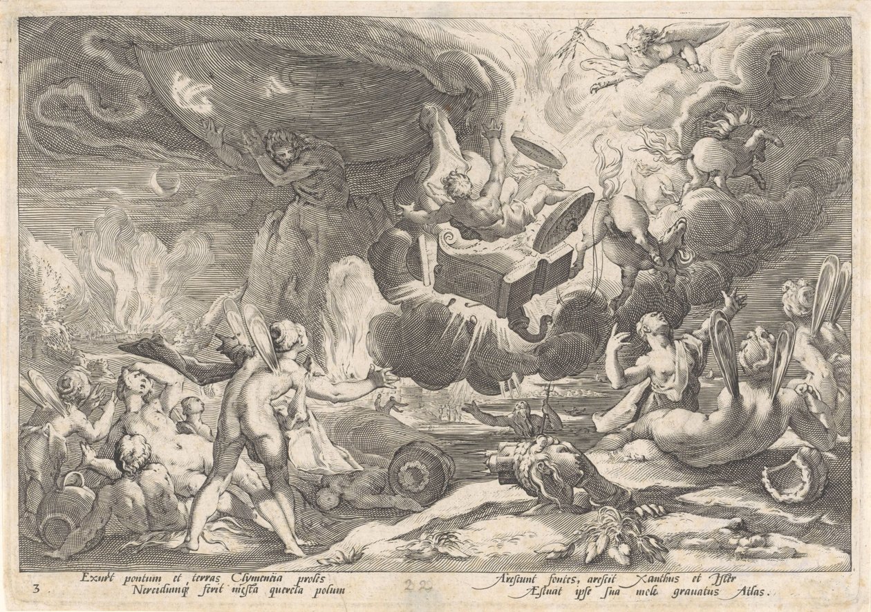 Val van Phaëthon Metamorfosen van Ovidius (serietitel) av Hendrick Goltzius (workshop of)