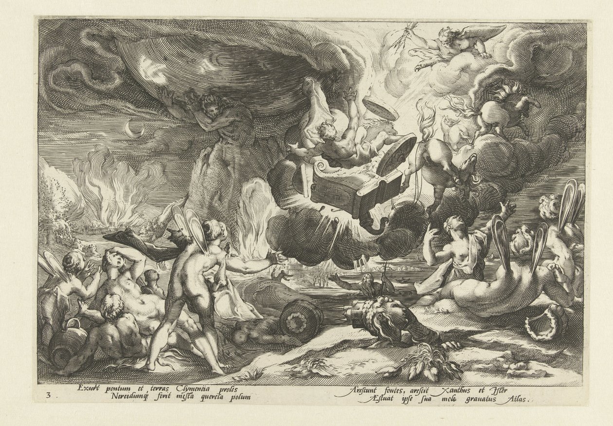 Val van Phaëthon Ovidius Metamorfosen (serietitel) av Hendrick Goltzius (workshop of)