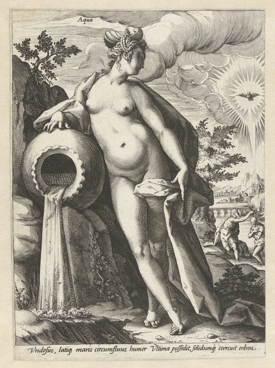 Vatten Aqua (titel på objekt) De fyra elementen (serietitel) av Hendrick Goltzius (workshop of)